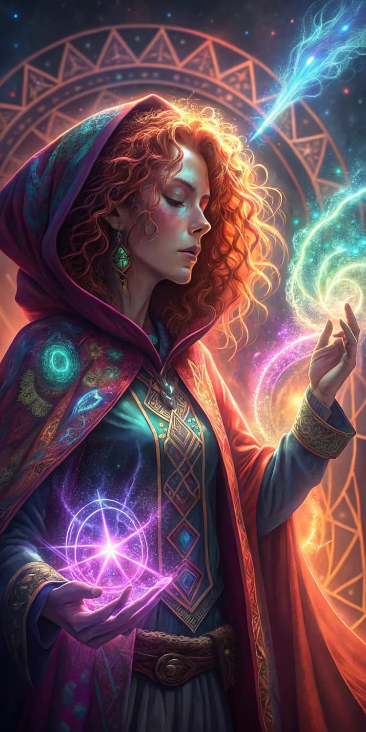 Neon Sorceress in Digital Realm