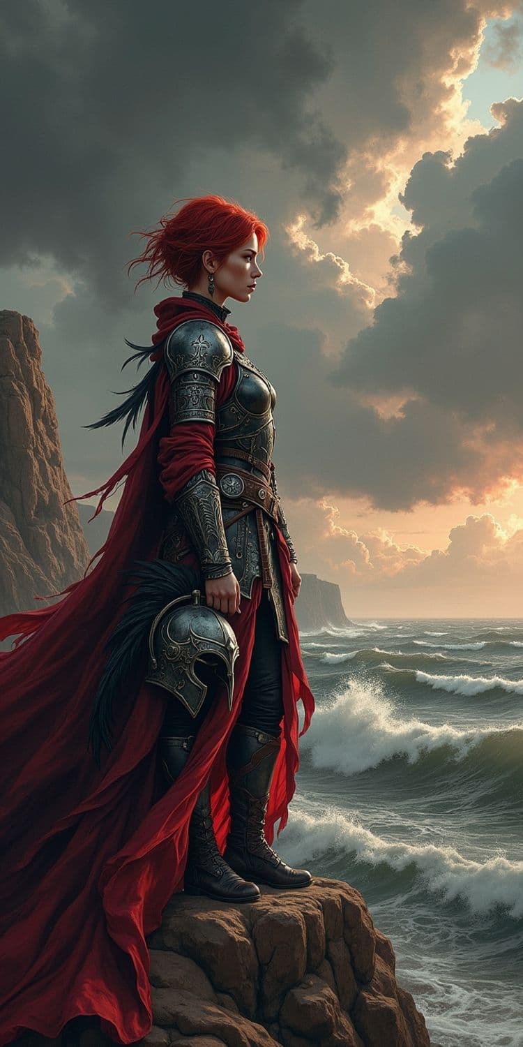 Warrior Queen on Stormy Cliff