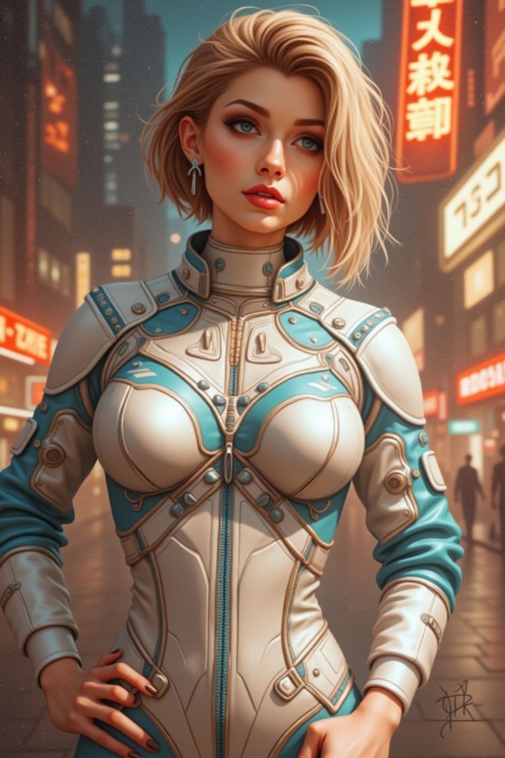 Futuristic Warrior in a Neon City