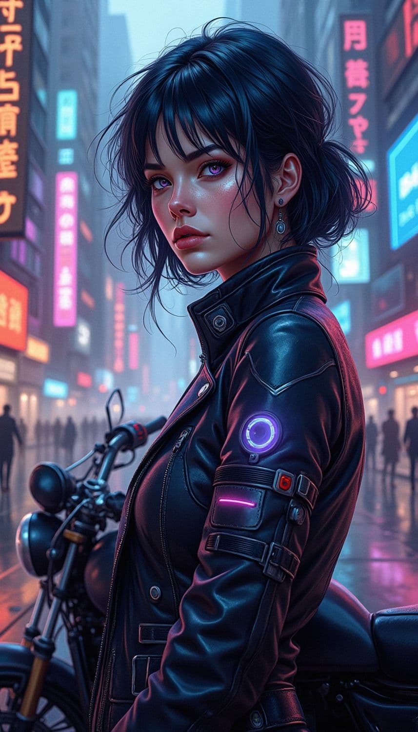 Cyberpunk Biker in Neon City